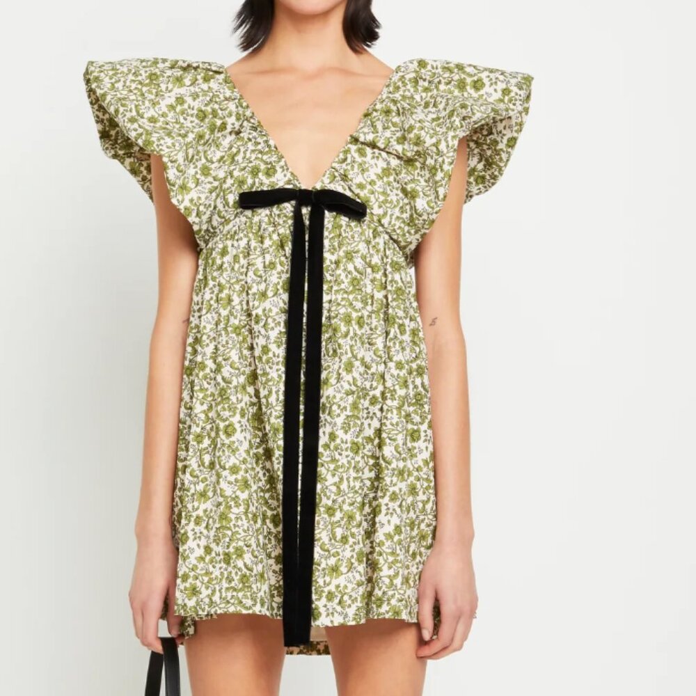 FEW MODA: o.p.t Didi Dress | Green Floral | Size S | Garden, Bow, Party Dress